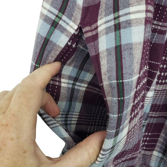 Vintage National Burgundy Plaid Embroidered Fall Leaf Dress Boho Teacher Outfit - Picture 8 of 16